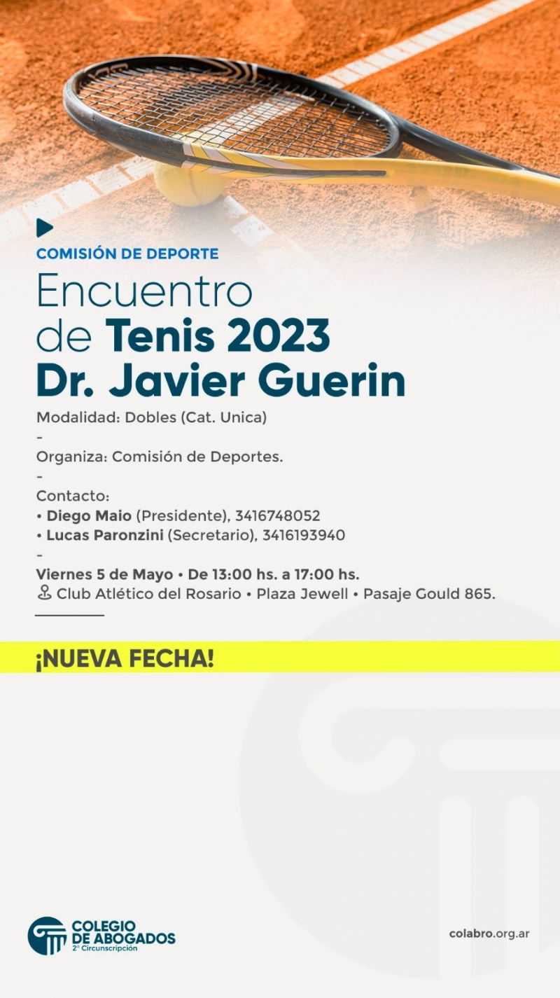 Encuentro de Tenis 2023 "Dr. Javier Guerin" - 05/05/2023 - Actividad suspendida por mal tiempo